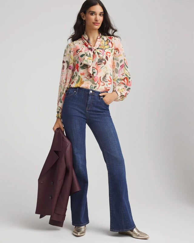 Floral Jacquard Tie-Front Blouse - image 4